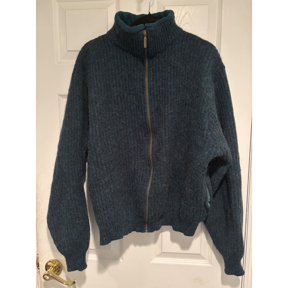 LL Bean Vintage Mens XL Wool Alpaca Full Zip Cardigan Sweater Made in USA Gren